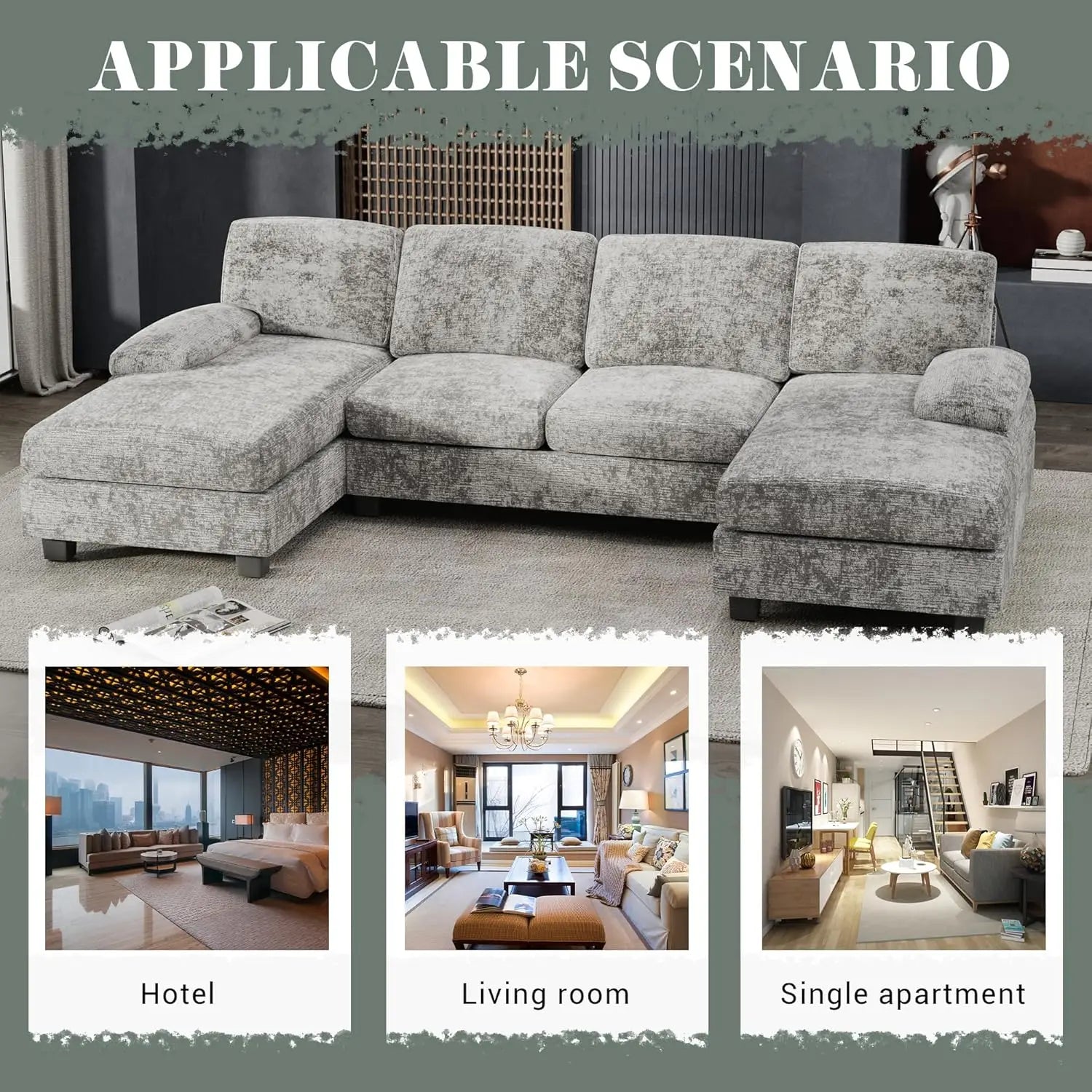Convertible Sectional Sofa Couch 4 Seat Sofa Set for Living Room U-Shaped Modern Fabric Modular Sofa Sleeper