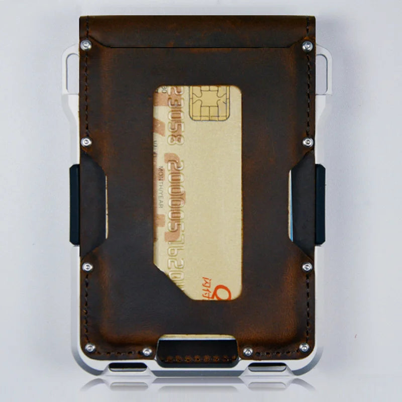 VM FASHION KISS Minimalist Wallet Set Genuine Leather Metal Rfid Credit Card Holders Antithieft Bifold Money Bag