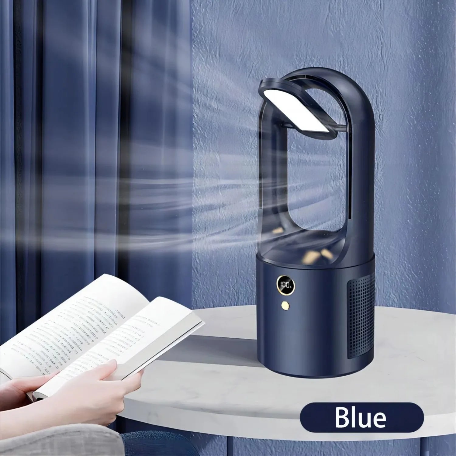 desktop-portable-rechargeable-bladeless-fan-with-foldable-desk-lamp