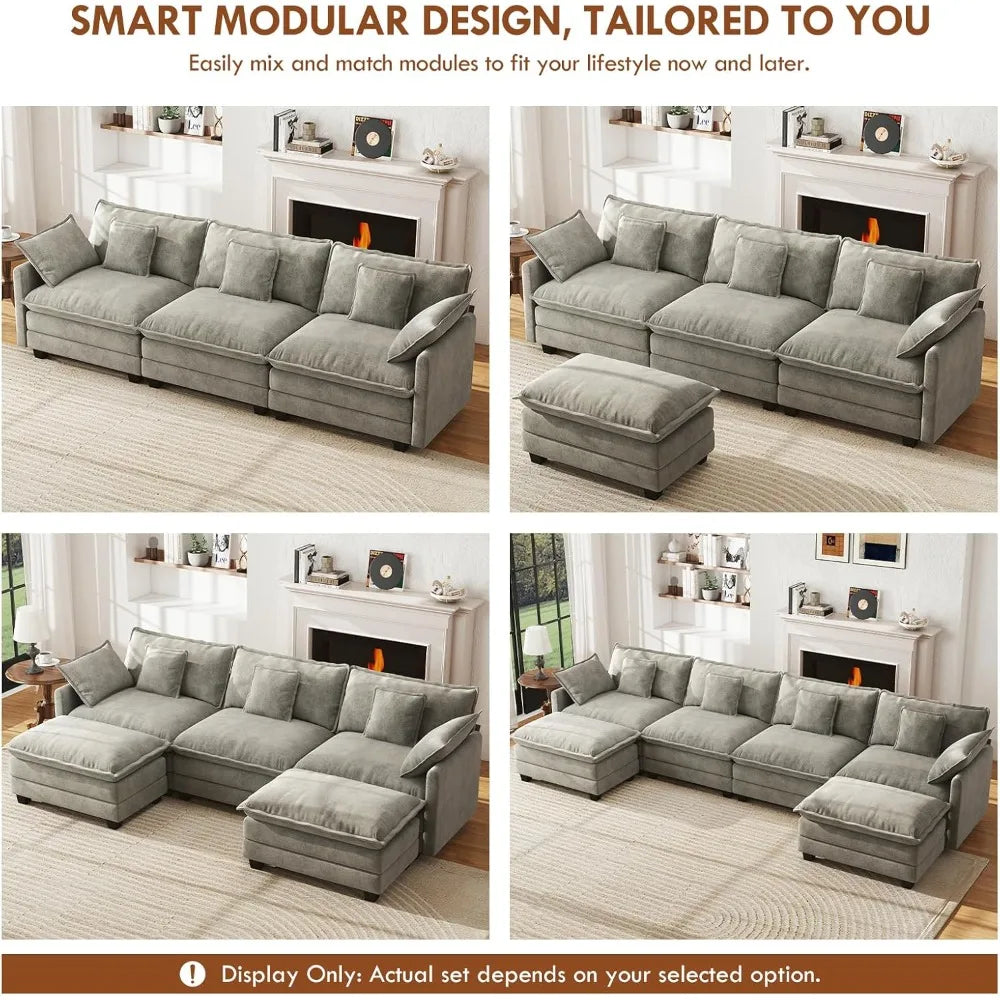 111.4” Cloud Couch Modular Sectional Sofa Comfy Modern 3-Seater Couches with Pillows & Upholstered Deep Seat Cushion