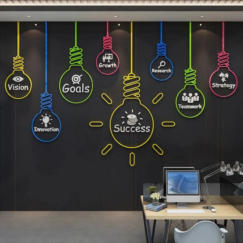 Office Wall Decor Painting 3D Stereo Acrylic Home Living Room Decor Wall Sticker Company Corporate Inspirational Wall