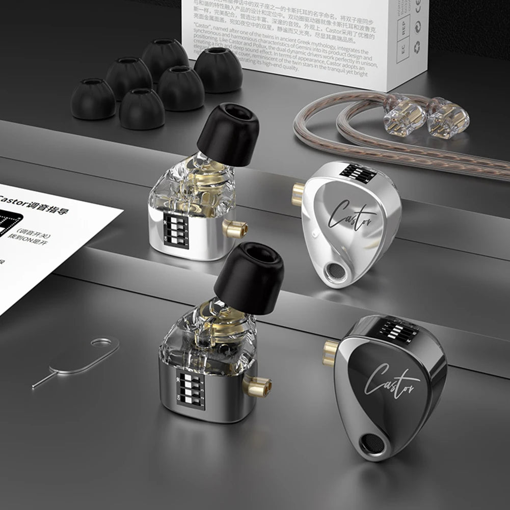 KZ Castor In Ear HiFi Earphone 2DD Dynamic High-end Tunable Balanced Earphones Wired Monitor Headphone Noise Cancelling