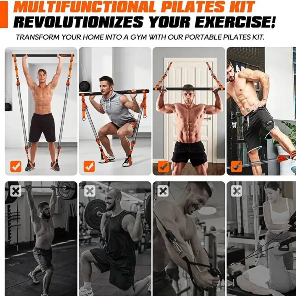 Pilates Bar Kit W/ Resistance Bands Multifunctional Pilates Bar Portable Yoga Pilates Stick Home Gym Strength Training