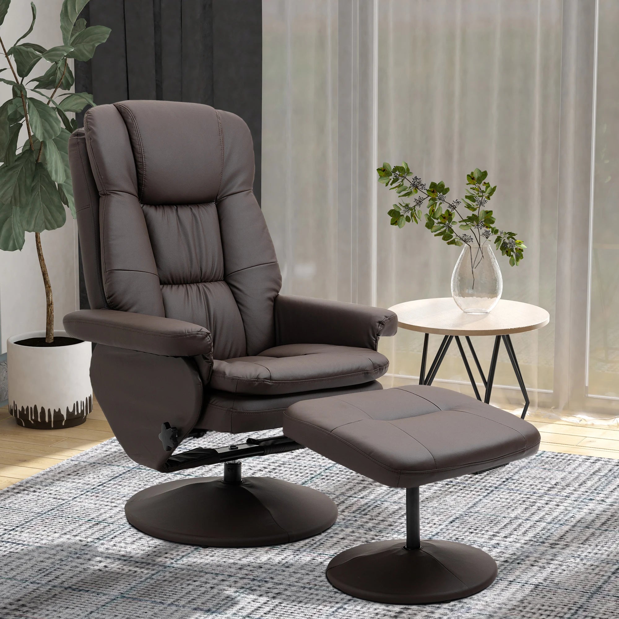 Modern PU Leather Recliner Chair Living Room Chair w/ Footrest Ottoman Brown - black / United States