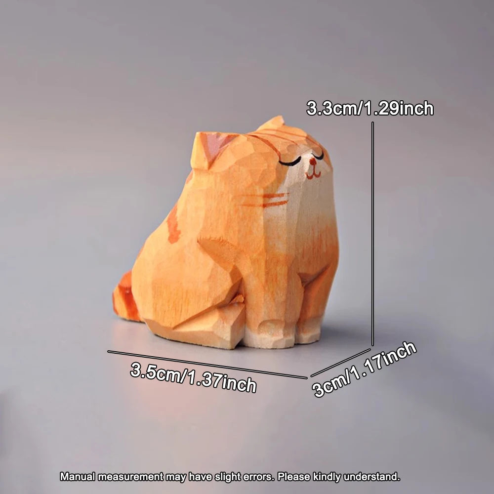 Handcrafted wood carving Home decorations desk accessories room decor Handmade Orange Tabby Cat Statue Hand-carved Cat
