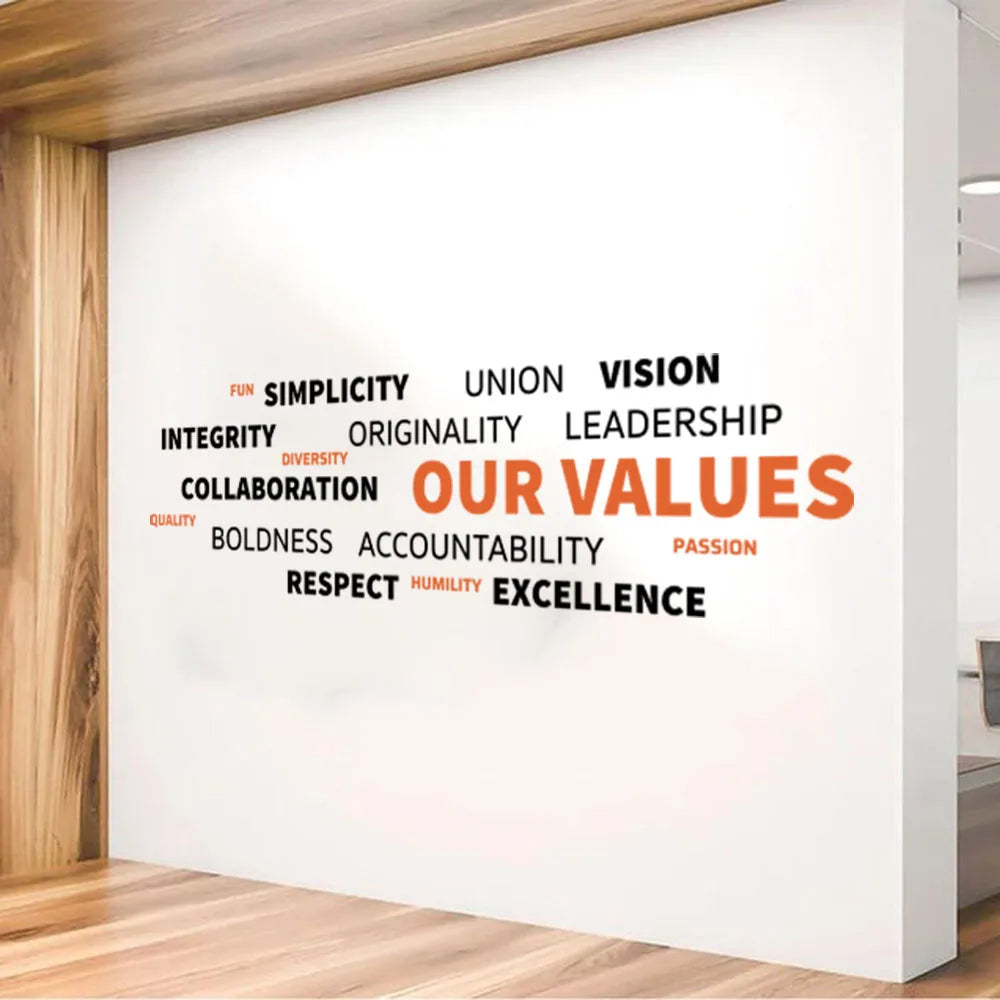 Our Values Inspirational Quote Office Wall Sticker Passion Teamwork Success Motivational Wall Decal Classroom Vinyl