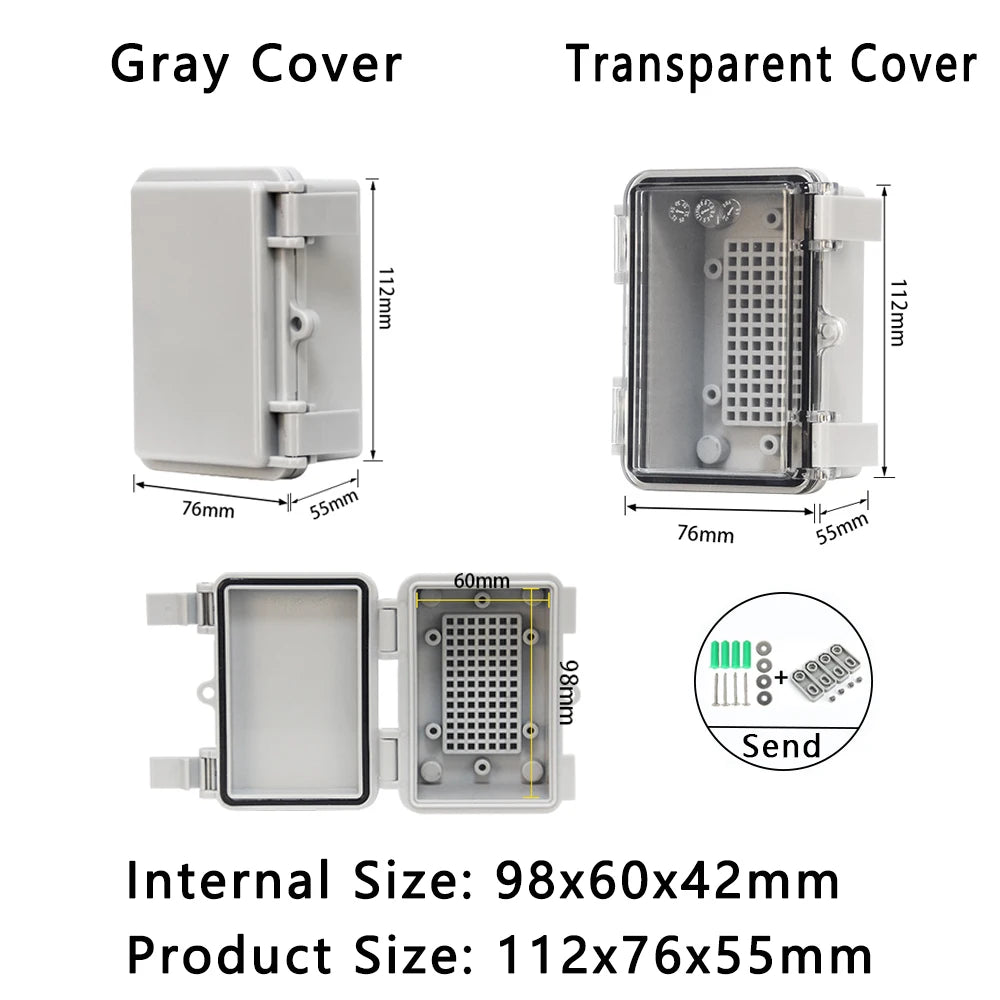 IP66 Waterproof Plastic Box ABS Wire Junction Box Gray/Transparent Cover Enclosure Outdoor Electronic Engineering
