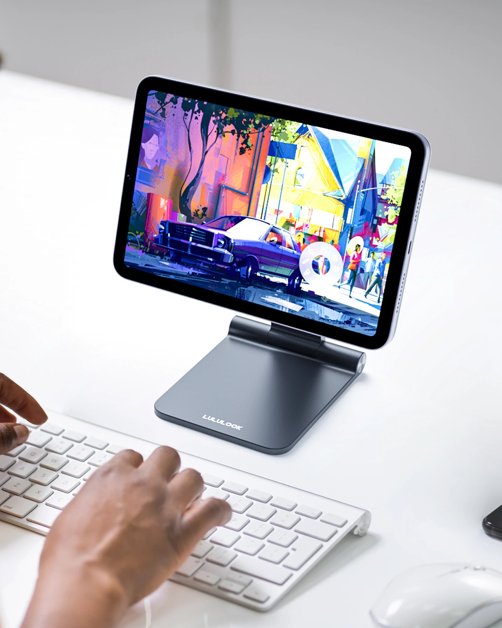 LULULOOK Foldable Magnetic Stand for iPad Mini7 6 Adjustable Desk Holder Aluminum Rotatable Floating Stand for Apple