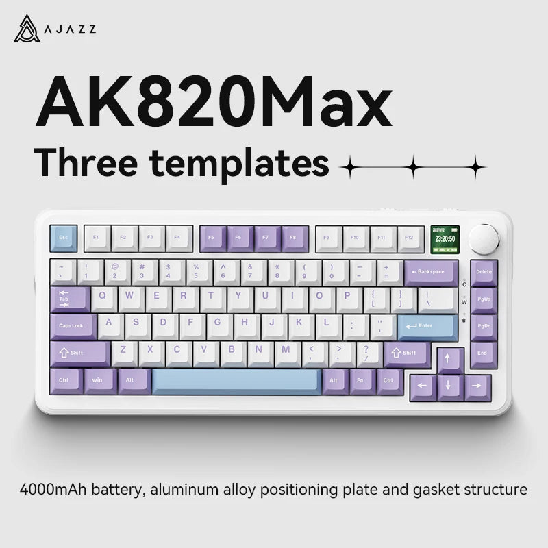 AJAZZ AK820 hall switch mechanical keyboard Gasket structure-three-mode-gaming magnetic switch-0.58 inch color screen