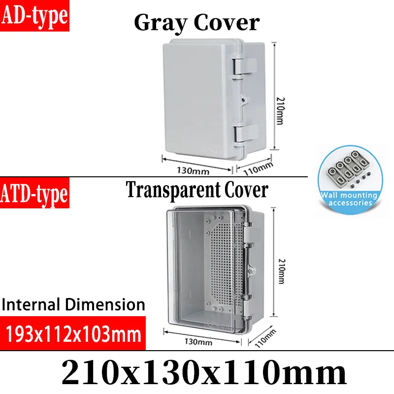 ABS plastic junction box AD type outdoor waterproof junction box - 210x130x110mm / Grey cover