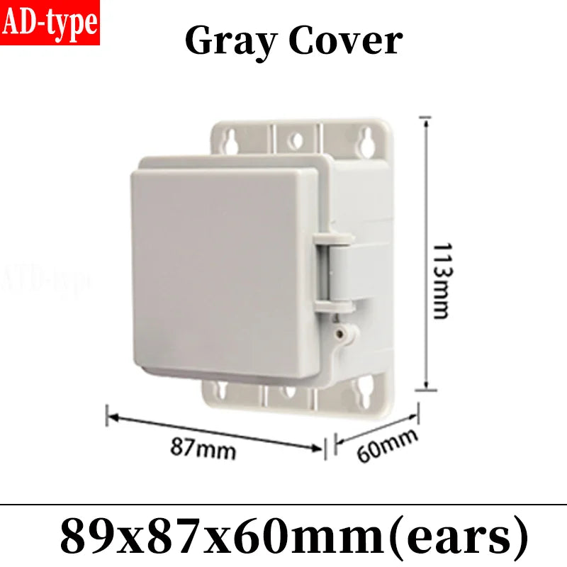 ABS plastic junction box AD type outdoor waterproof junction box - 89x87x60mm(ears) / Grey cover
