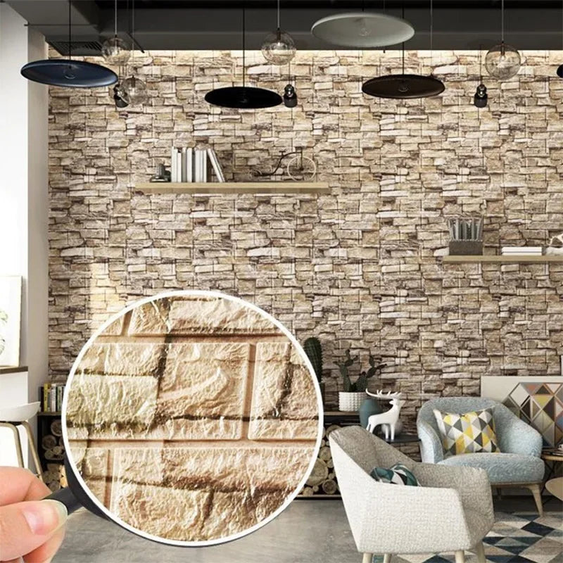 1/5/12pcs Foam 3D Wall Decor Sticker Waterproof Self-adhesive Brick Wallpaper DIY Living Room Wall Sticker Background