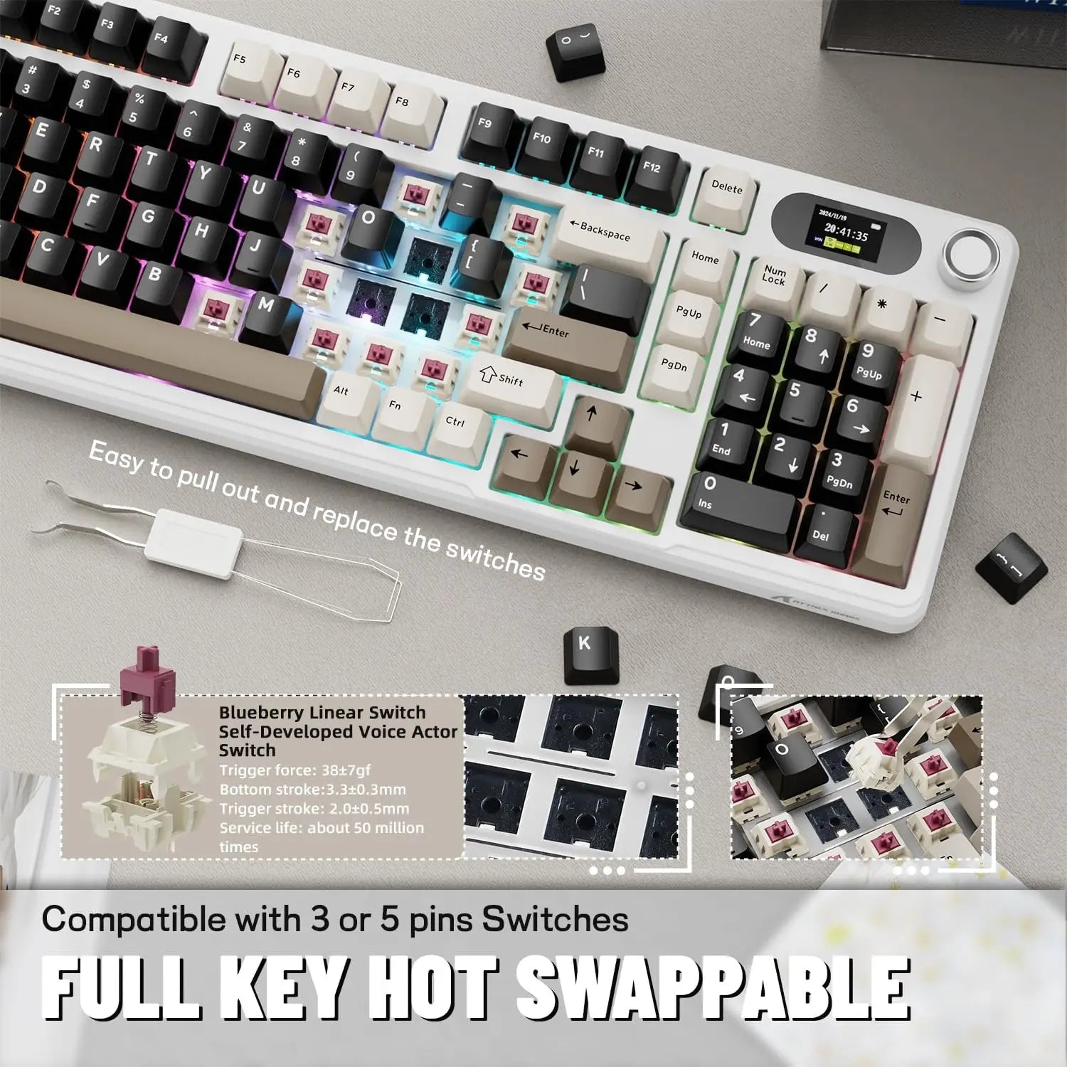 ATTACK SHARK X98Pro Wireless Mechanical Keyboard with Screen & Knob Tri-mode Gasket Hot Swappable RGB Keyboard Web