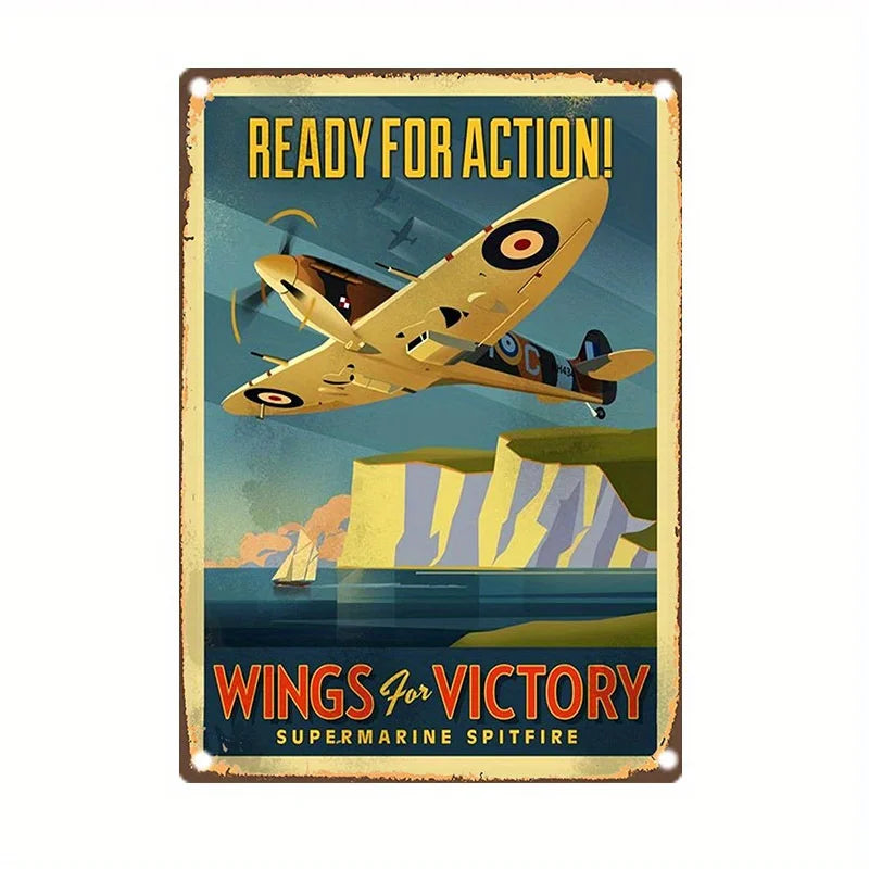 Vintage Supermarine Spitfire Metal Sign - Classic Wall Art Bright Colors Perfect for Home Bar Office Decoration- Du