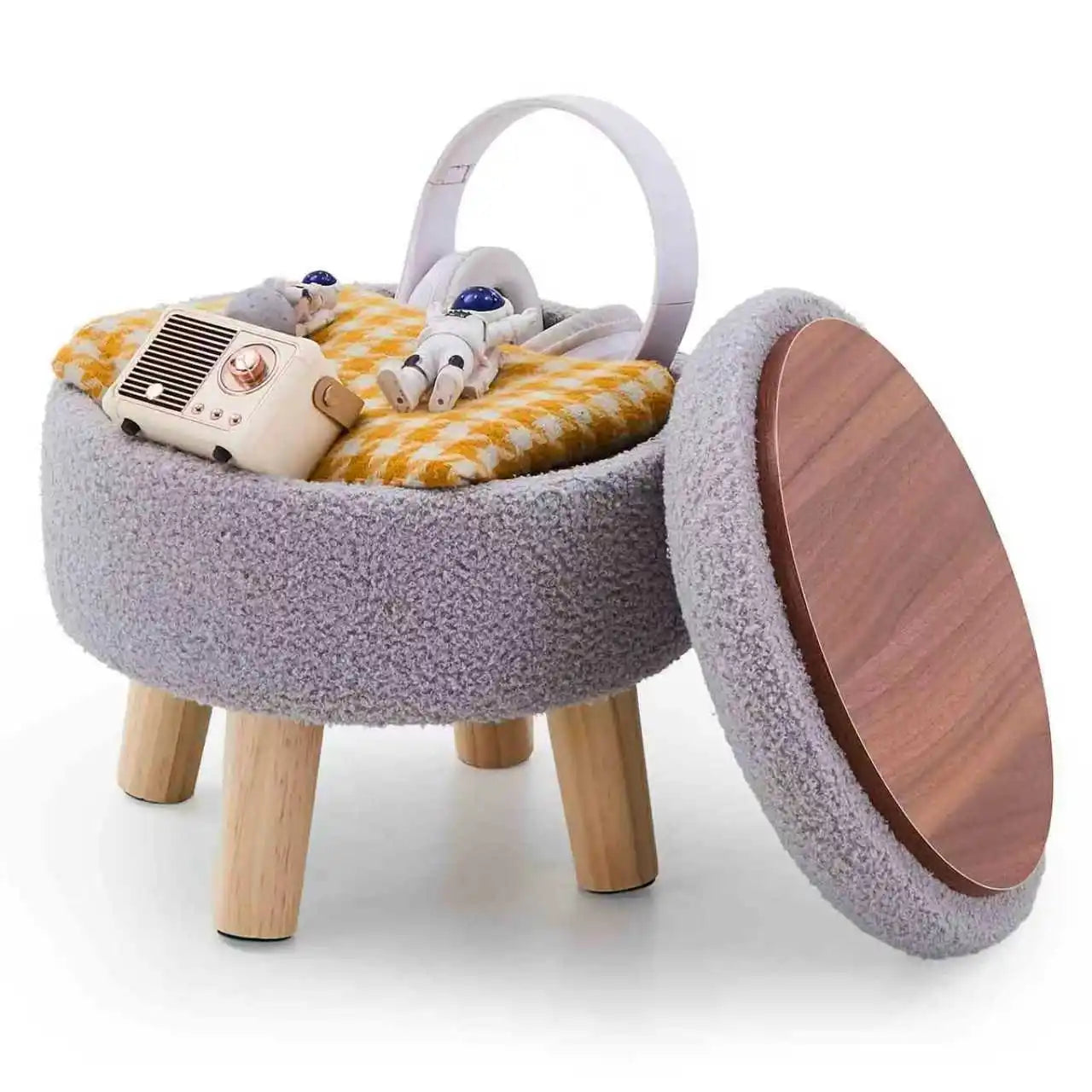 Modern round soft footstool Teddy velvet leg storage footstool suitable for small tables or plant stands