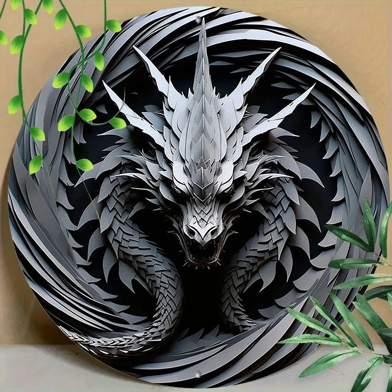 Round Metal Aluminum Mark Origami Dragon Paper Art for Home Living Room Coffee Shop Office Wall Decoration Art