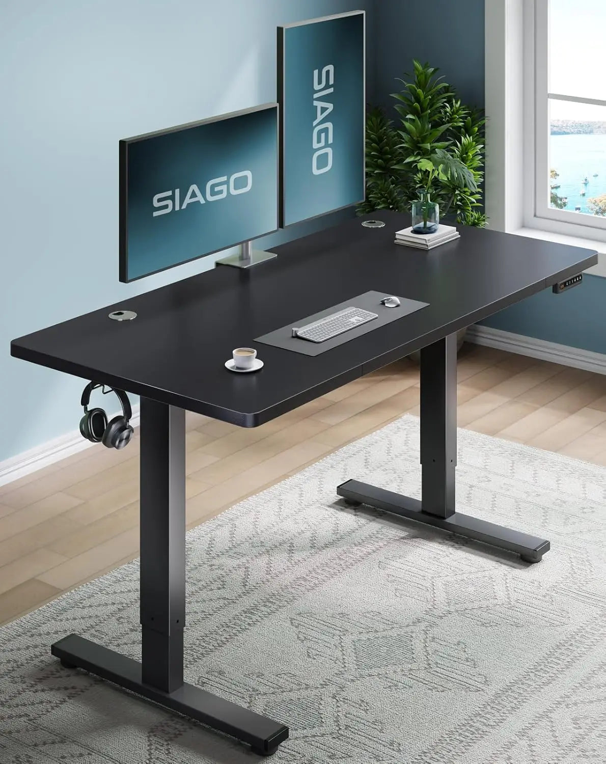 Electric Standing Desk Adjustable - 48 x 24 Inch Sit Stand up Desk with Cable Management - 3 Memory Preset Adjustable