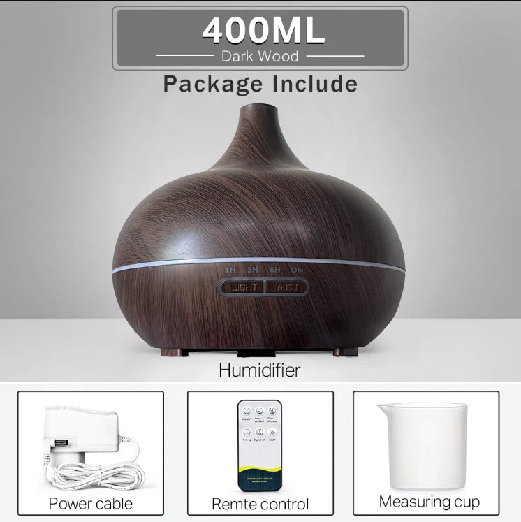 550 500 400 Aromatherapy Essential Oil Diffuser Wood Grain Remote Control Ultrasonic Air Humidifier Cool with 7 Color