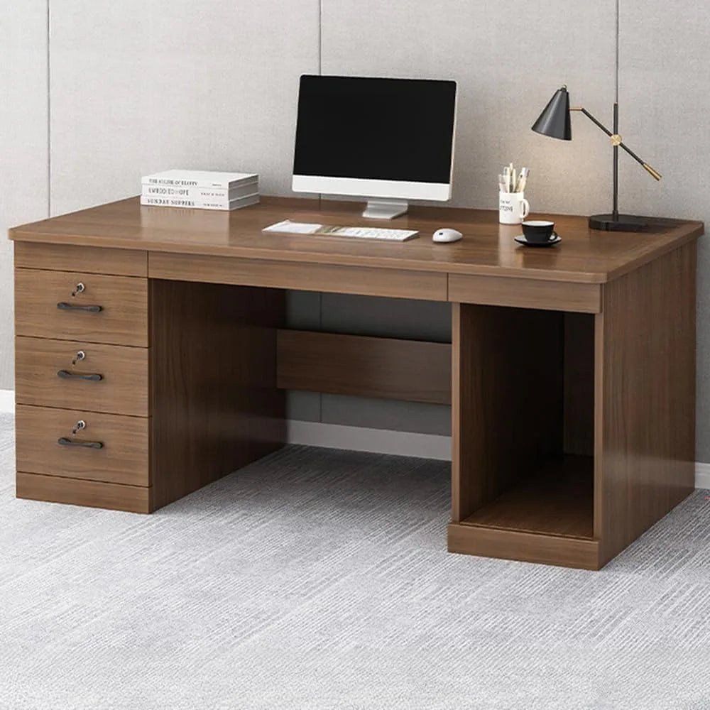 Office Computer Desk with 3 Locking Drawer Cord Management Simple Writing Desk 55’’ L x 23.5’’ W x 29’’ H Dark Walnut B