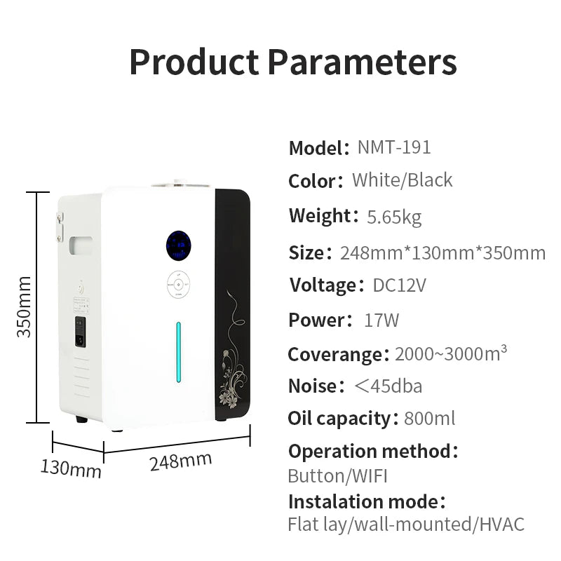 3000m³ Air Purifier Electric Perfume Machine Aroma Diffuser WIFI HVAC 800ML Capacity Metal Body Commercial Home