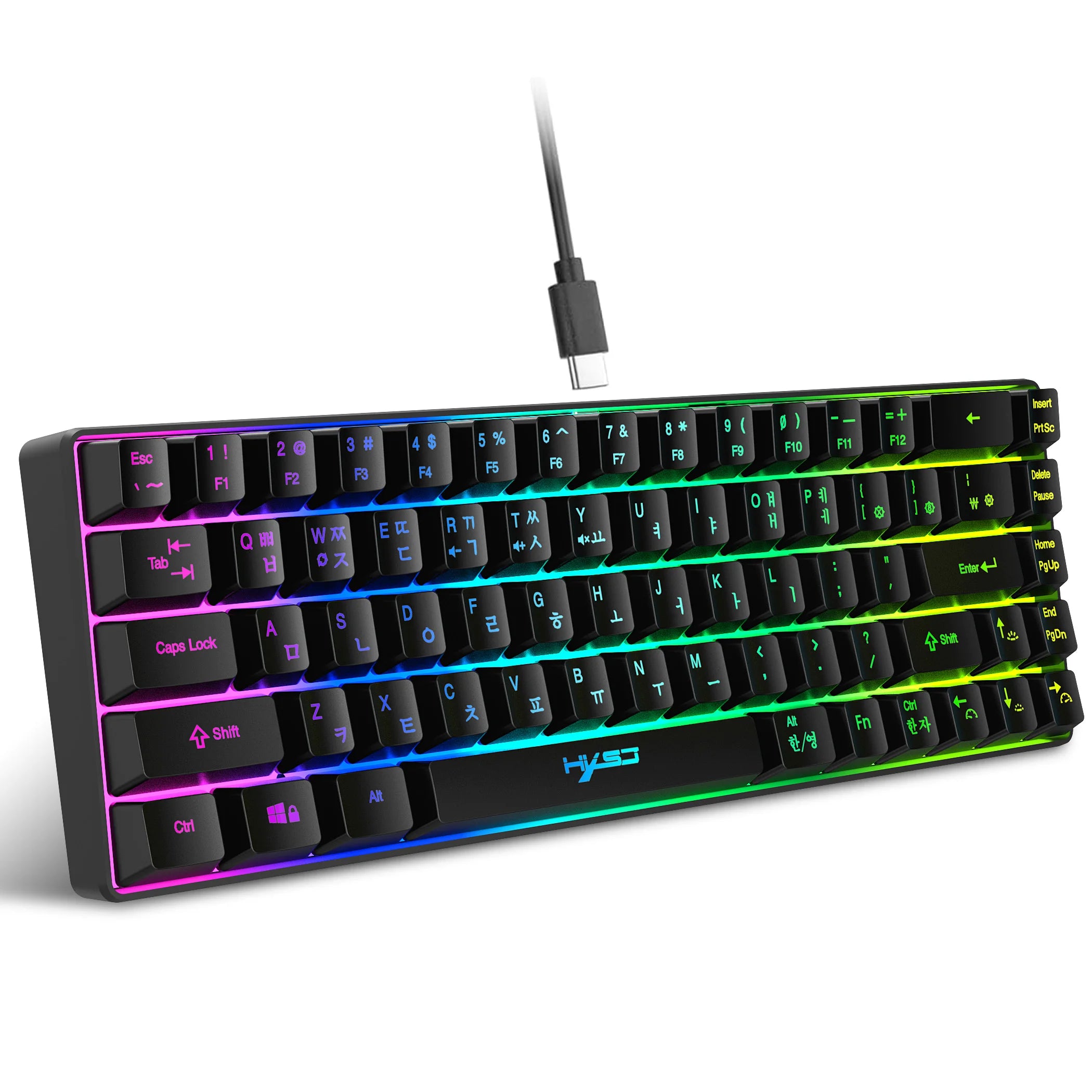 Portable HXSJ V200 68-key Korean gaming Keyboard 65% RGB Backlit Wired office membrane Keyboard for Desktop PC