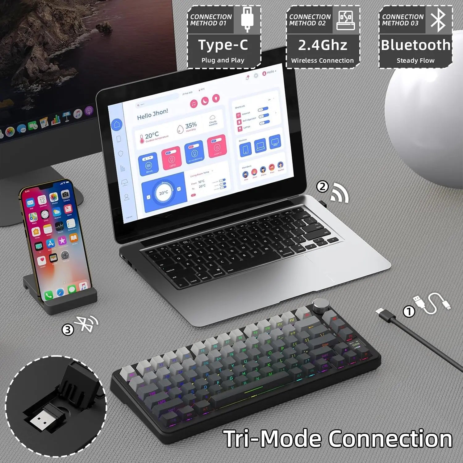 ATTACK SHARK X85Pro 75% Mechanical Keyboard with Screen & Knob Hot Swappable Wireless 2.4GHz/Bluetooth/Wired RGB Gasket