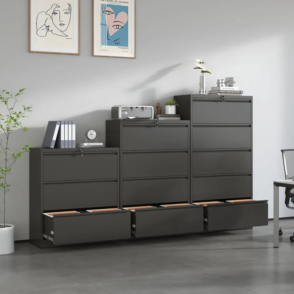 Locking File Cabinet with 5 Drawer Heavy Duty Large Metal Filing Cabinet Home Office Secure Lateral Organizer w/ Wheels