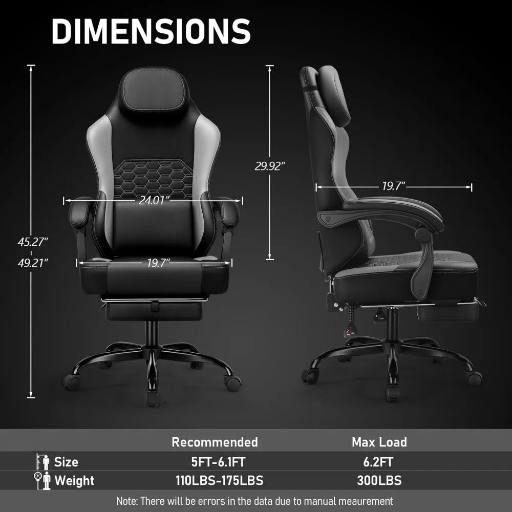 Gaming Chair with Massage and Packet Spring Cushion,Ergonomic Gamer Chairs for Adults with Footrest 300lbs