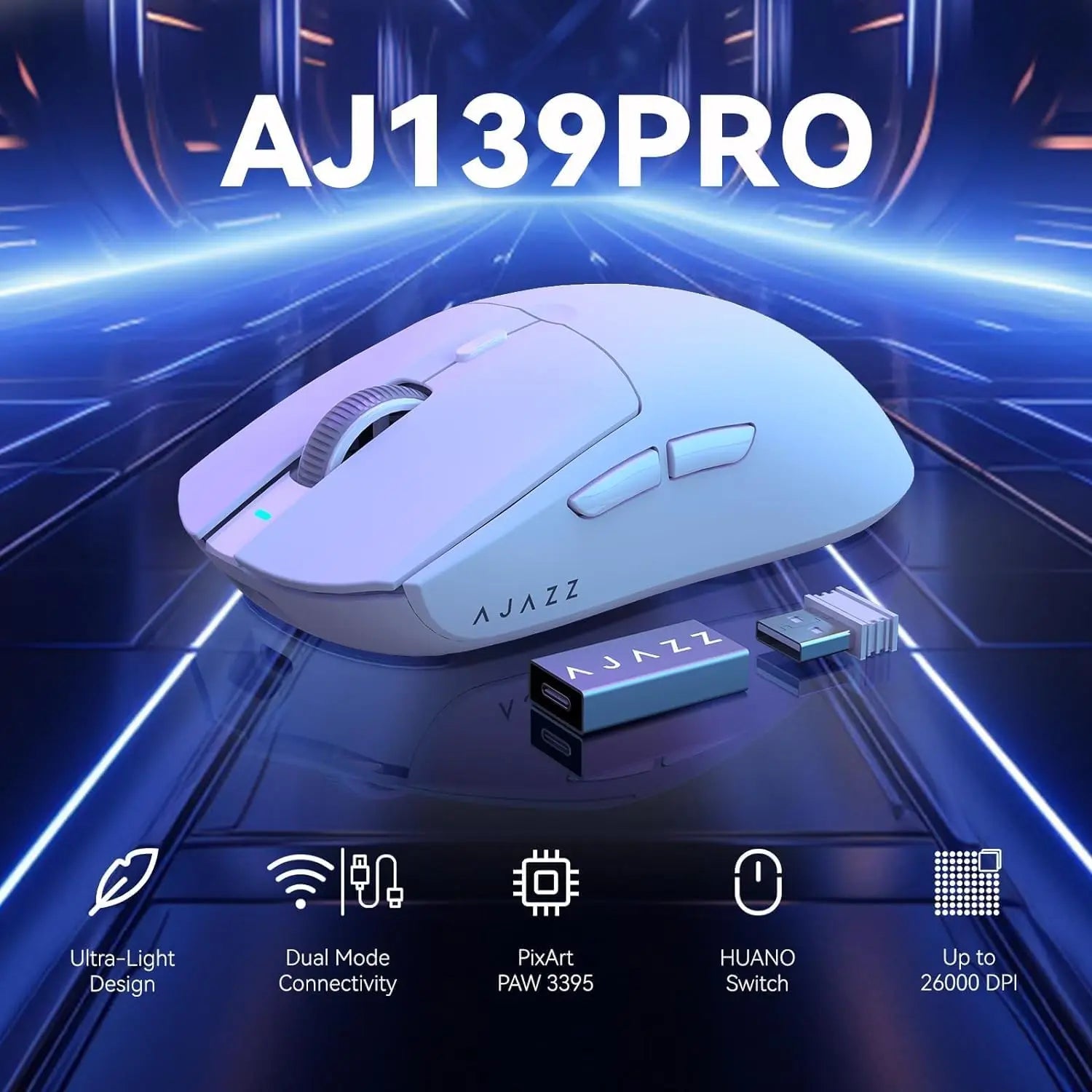 A.JAZZ AJ139 G Pro 4K Wireless Gaming Mouse Ultra-Lightweight 59g with Dual Mode-Wired/2.4Ghz Receiver up to 26K