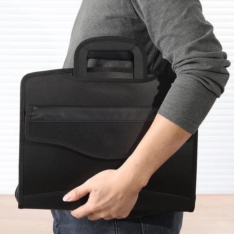 Kobest Handheld Briefcase A4 Document Bag with Zipper Waterproof Multi-Layer File Folder Office Meeting Bag