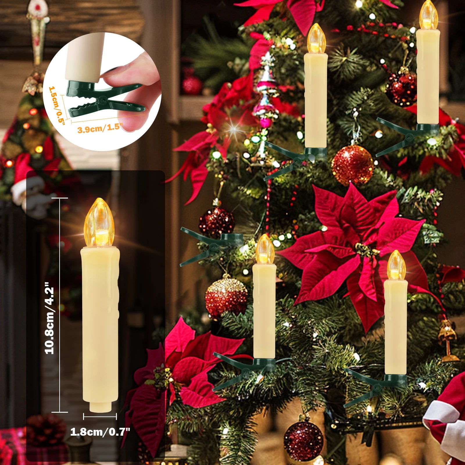 Flameless LED Taper Candles Christmas Tree Electric Candle Lights Mini Taper Clip-On Candles with Remote Timer