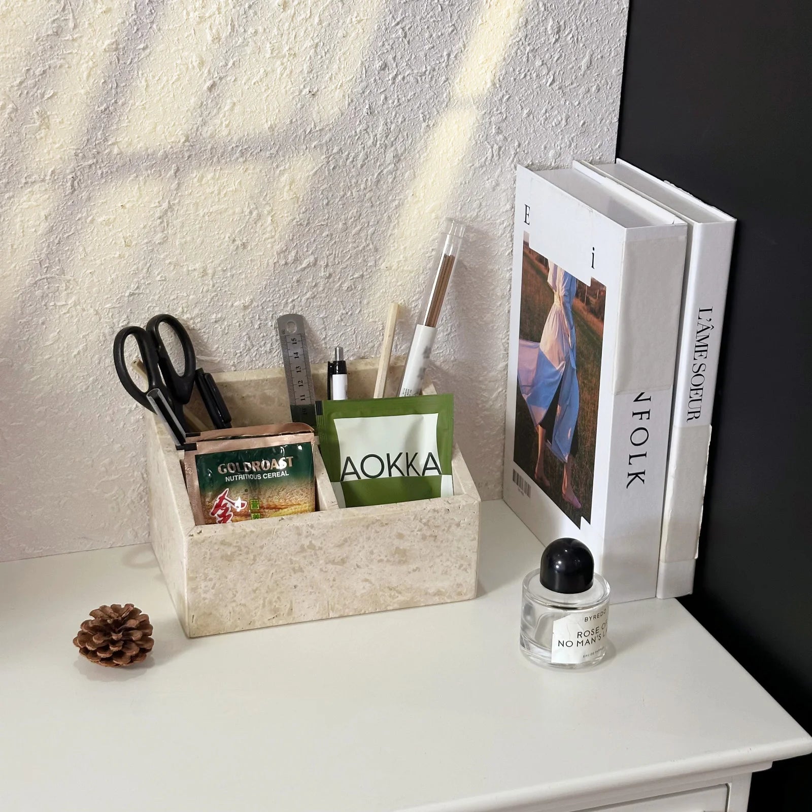 Luxury Calacatta Viola Natural Marble Desktop Organizer Multi-Layer Stone Tray for Pens Makeup Brushes Jewelry Organizer