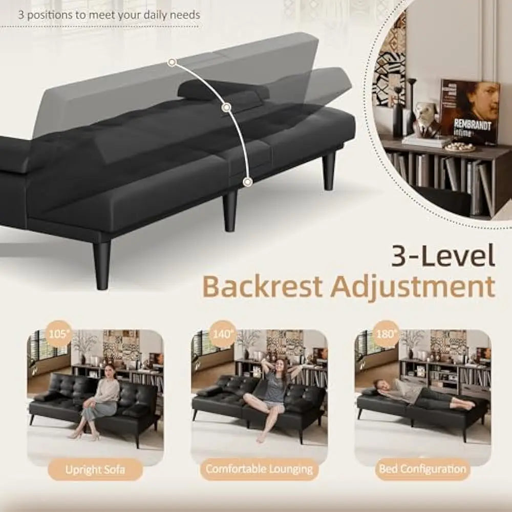 Sofa Bed The multifunctional lounge chair w/Cup Holder& Adjustment Detachable Armrests Ideal for Living Room Sofas