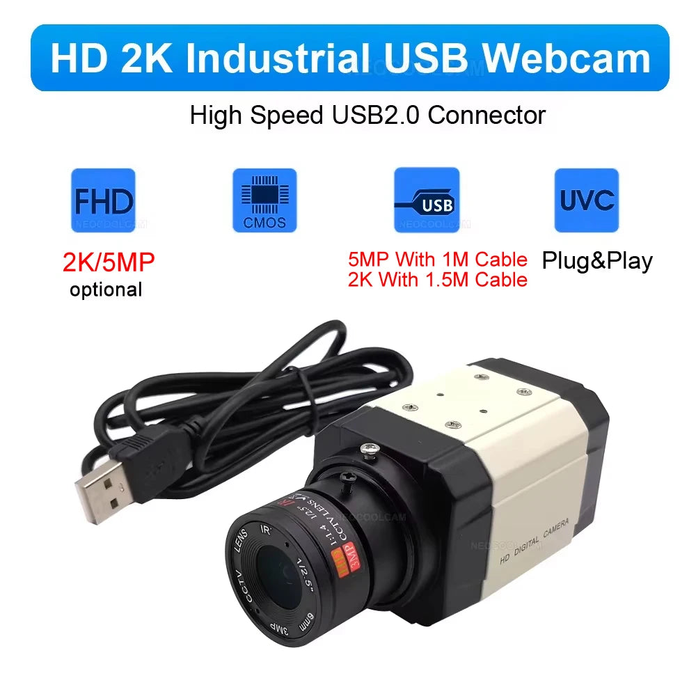 Industrial 5MP USB Webcam 30fps IMX335 With 2.8-12m/5-50mm Varifocal CS Lens 2K 4MP F5253 Usb Camera OTG UVC Plug