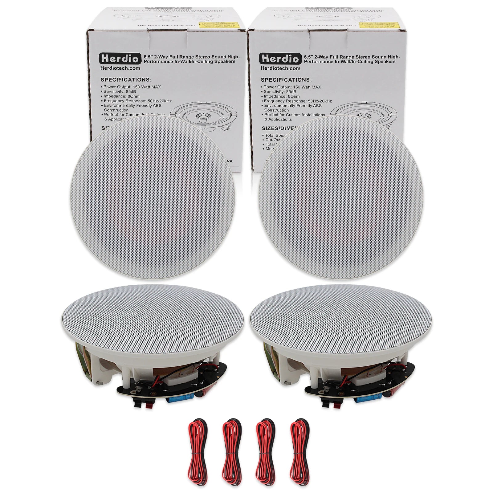 Herdio 6.5’’ 4 PCS Ceiling Speakers Home Recessed Speaker System Max Power 600 Watts For Kitchen Bedroom Bathroom