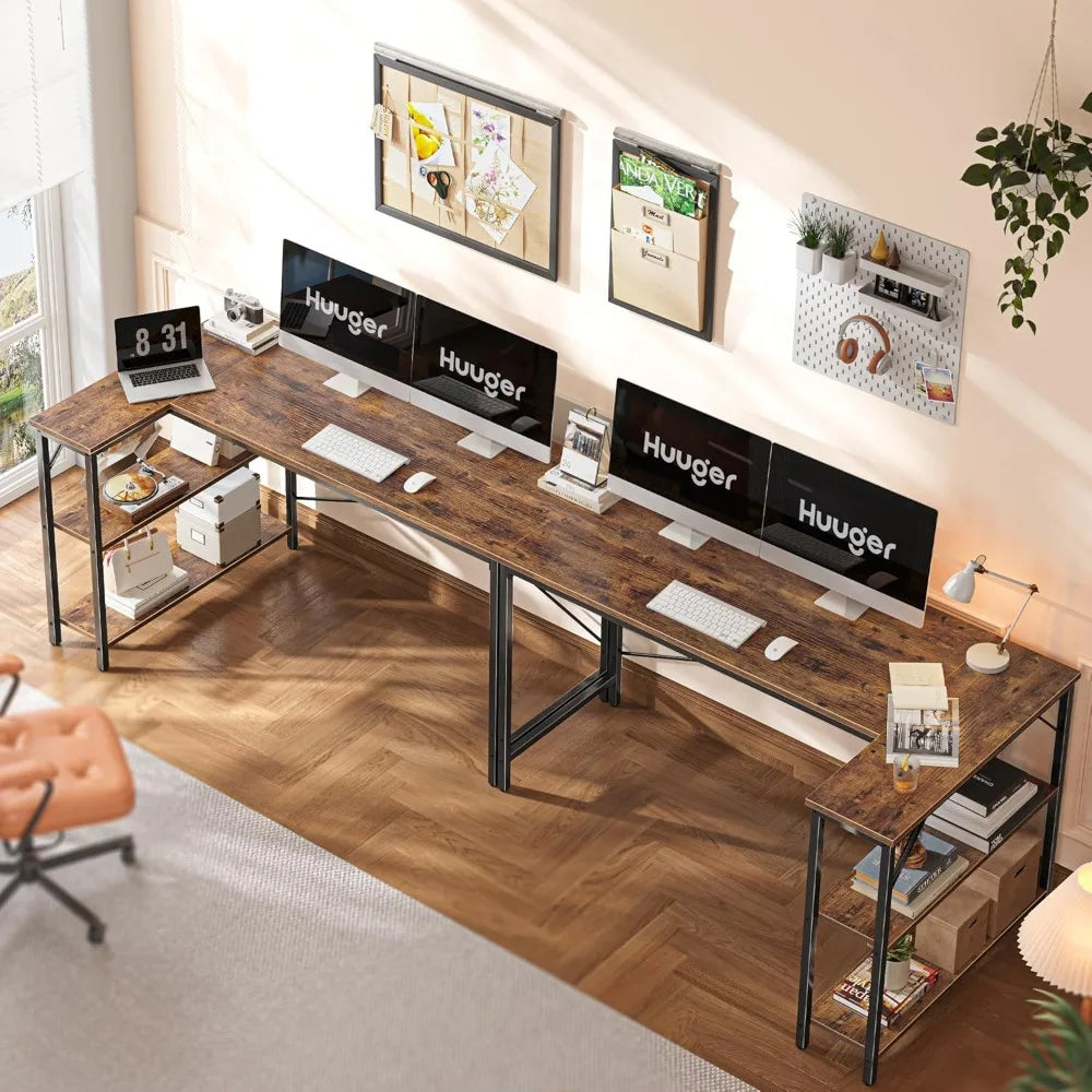 Large L-Shaped Desk 55-Inch Gaming and Home Office Desk with Reversible Shelves for Study and Writing - United States