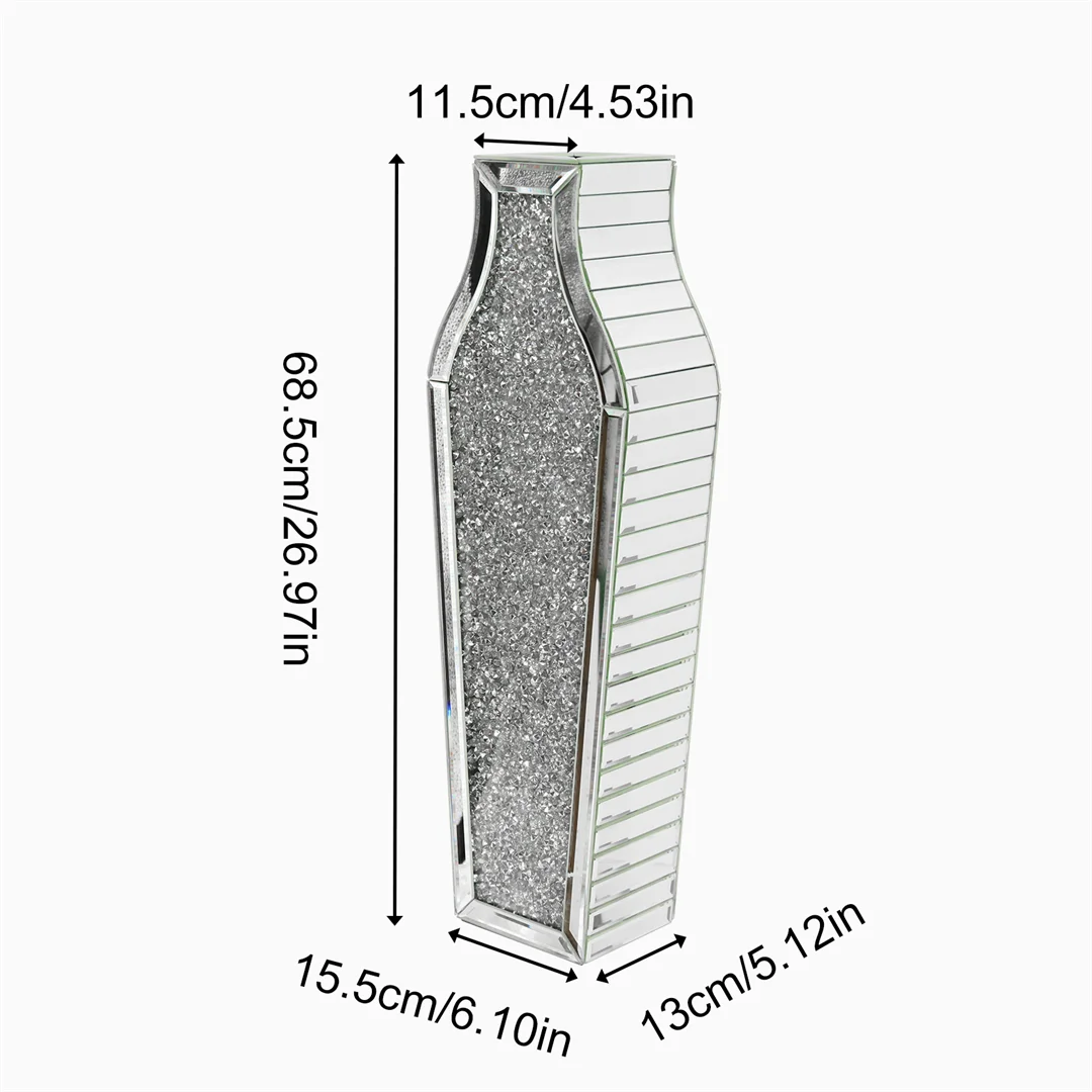 Luxury Floor Glass Vase Large Tall Stand Silver Crushed Diamond Floor Vase for Home Hotel Decorative - 1719 / Australia