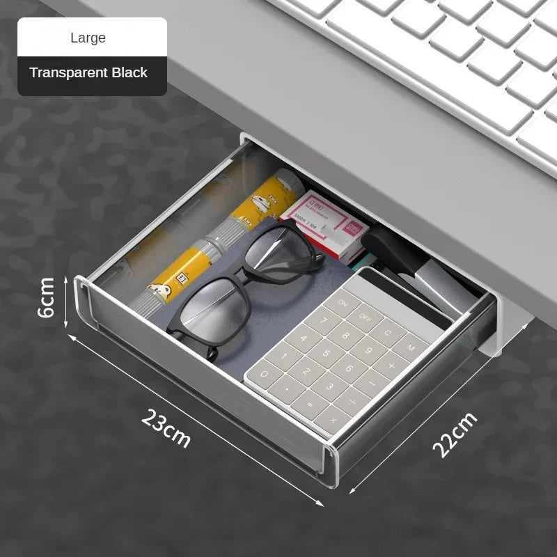 1-3PCS Hidden Desktop Organiser Desktop Sticky Drawer Slide Out Under Desk Drawer Transparent Under Desk Drawer Storage