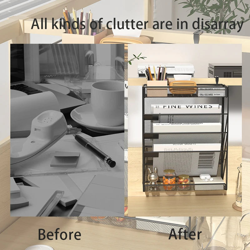 Desk File Organizer Mesh 5-Tier Hanging Wall Mount Document Organization Stand Desktop Vertical Mail Paper Folder