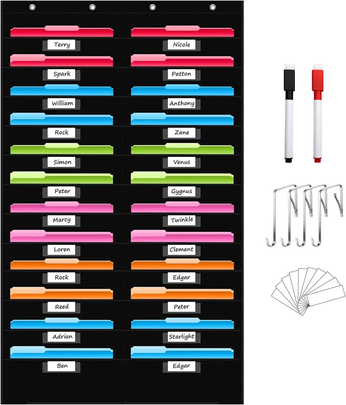 12 Pocket File Storage Chart Wall-Mounted Organizer with Hooks And Labels for Office Organization Hanging Pocket Folder