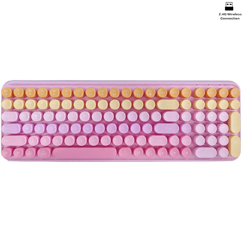 Ergonomic 2.4G Wireless Keyboard 106 Keys Retro Round Keycap Keyboard Multimedia Function Keyboard