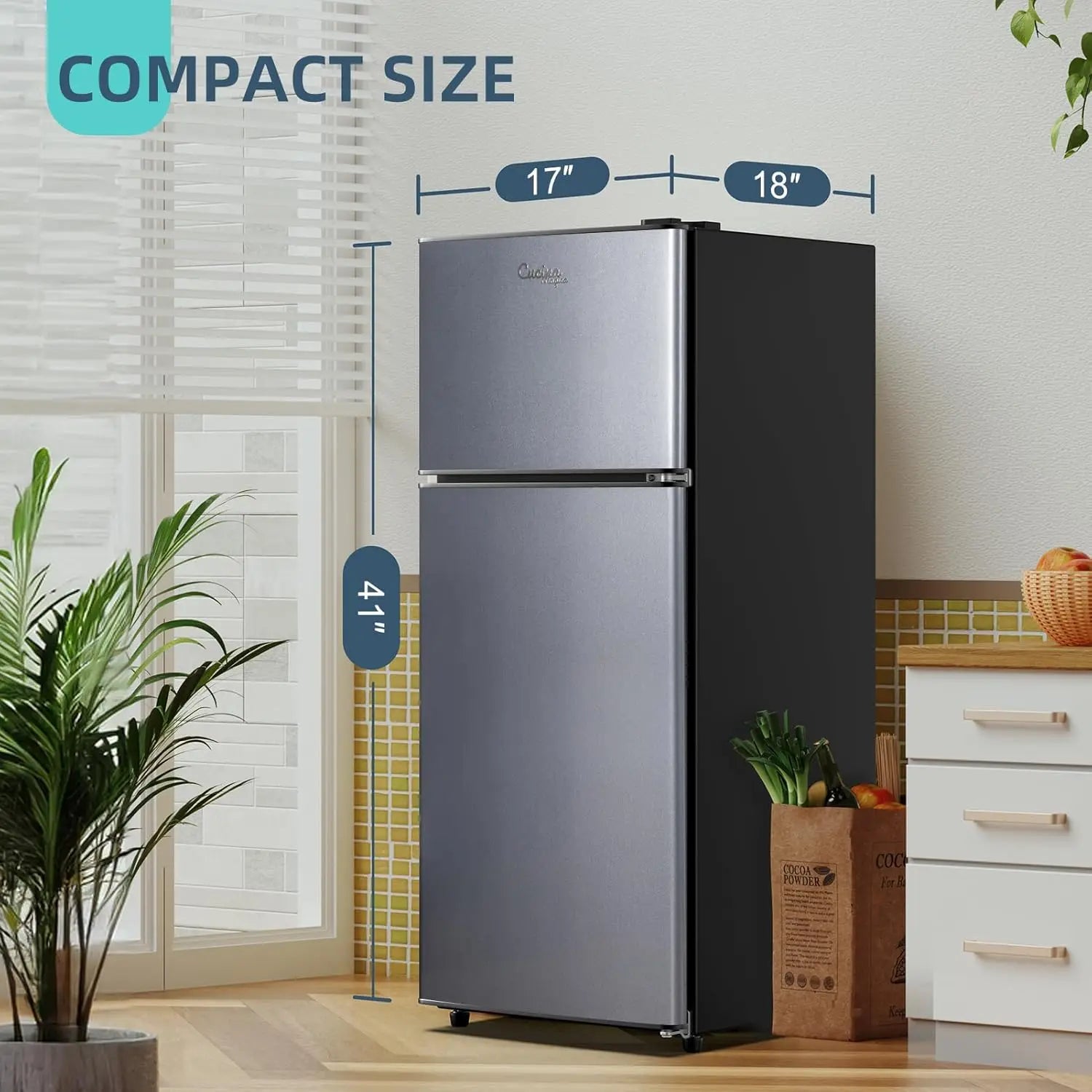 4.2 Cu.Ft Small Refrigerator with Freezer Mini Fridge Double Door,Energy-Efficient Large Capacity Ideal for Office Dorm