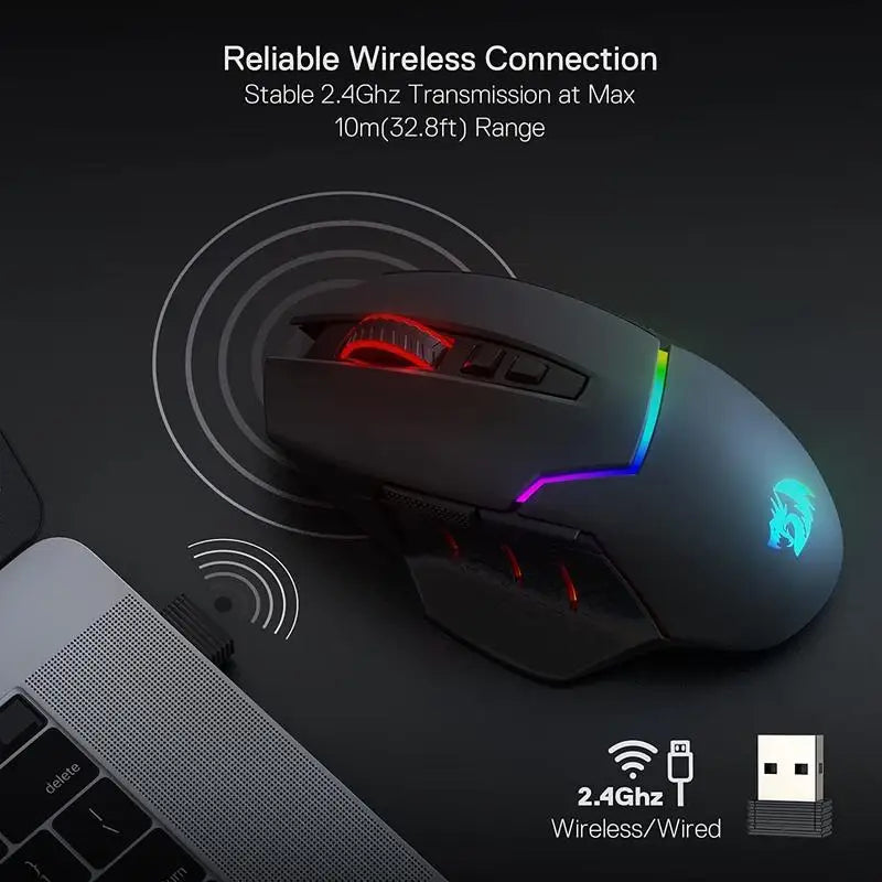 Redragon M690 PRO Wireless Gaming Mouse 8000 DPI Wired Mouse Rapid Fire Key 8 Macro Buttons for PC/Mac/Laptop