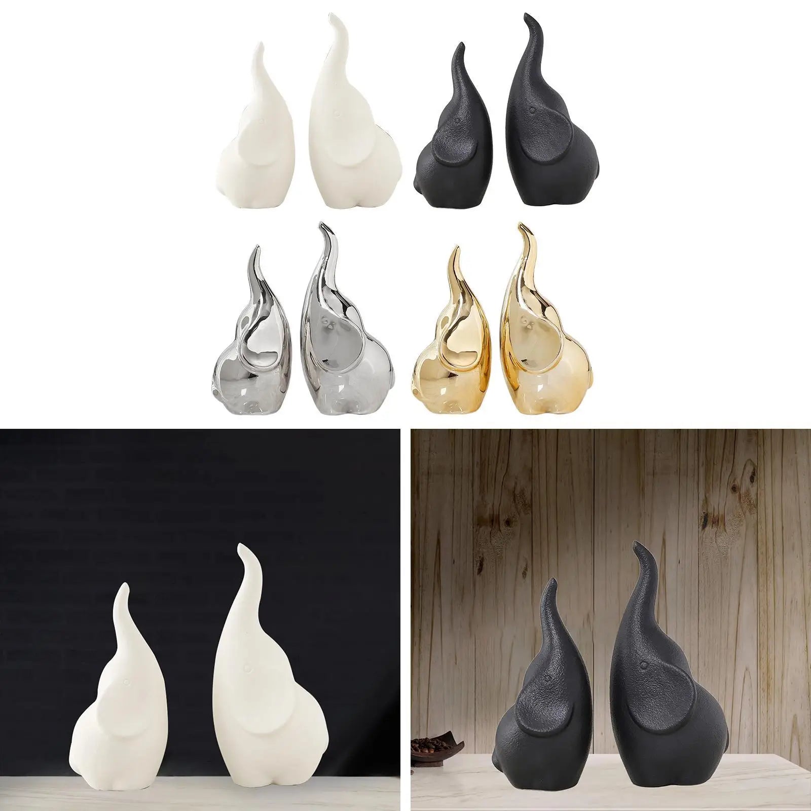 2x Elephant Figurine Sculpture Art Statuette Desk Animal Present Cute Ornament