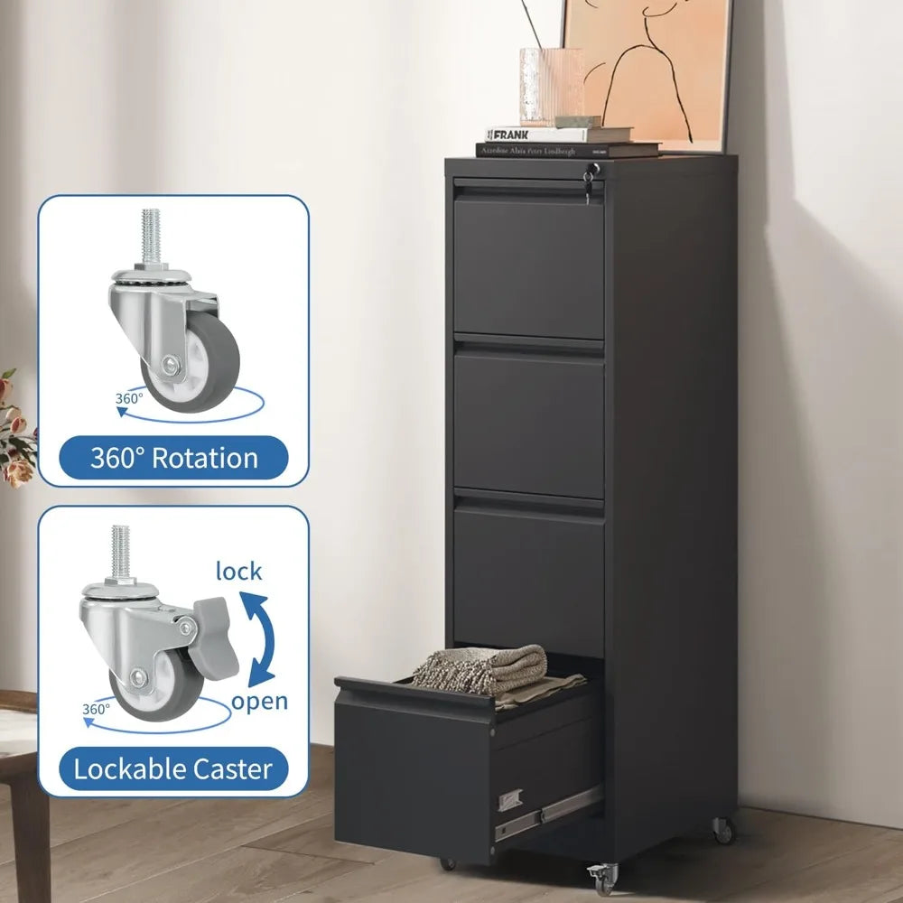 4 Drawer Mobile File Cabinet Metal Filing Cabinet with Lock and Wheels Home Office Rolling File Cabinets