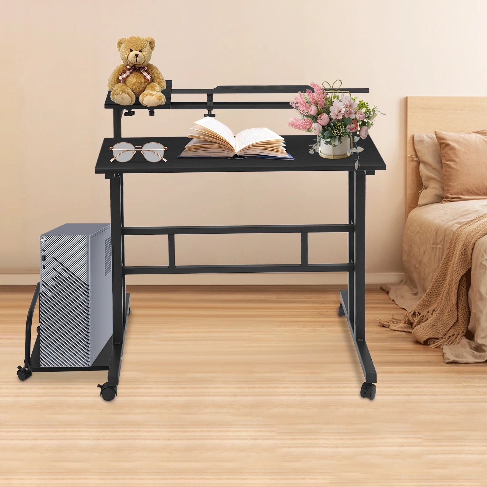 Multi Functional Foldable Desk with 6 Universal Wheels Floor Standing Modern Computer Desk Adjustable Computer Table