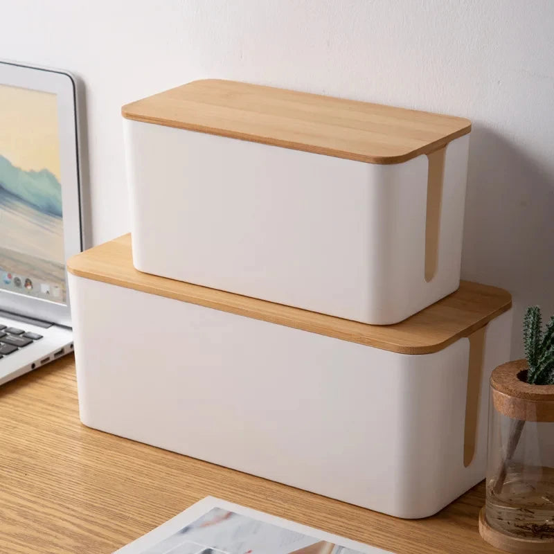 Cable Storage Box Wooden Power Line Storage Case Dustproof Charger Socket Organizer Wire Case Home Cable Winder