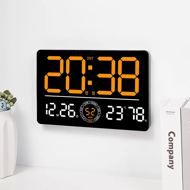 Large Digital Wall Clock 10 Brightness Adjustment Dual Alarm LED Clocks Week + Number of Weeks Alarm Clock with Timing