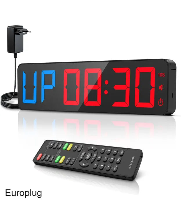 ANJANK Gym Timer 15’’ Large LED Display Wall Clock,Interval Workout,Count Down & Up,Stopwatch Adjustable