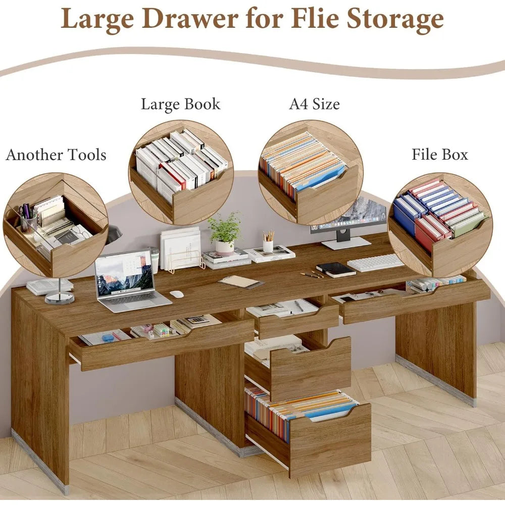 Two Person Desk with 5 Drawers Double Desk with Storage for 2 People 78 Inch Extra Long Computer Desk Workstation